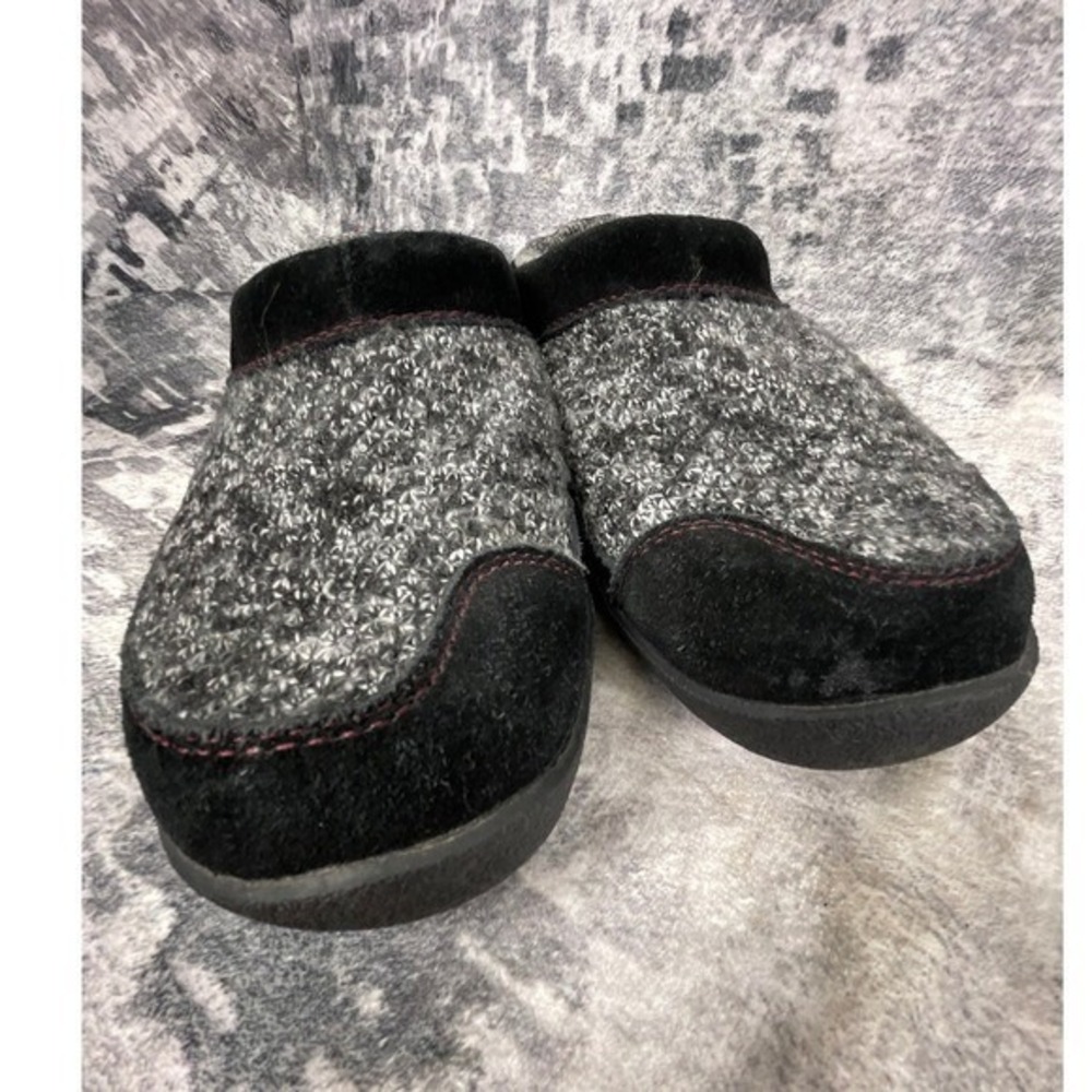 Kuru Draft Slippers Women 9.5 Black Grey Knit Suede Mule Arch Support House Shoe